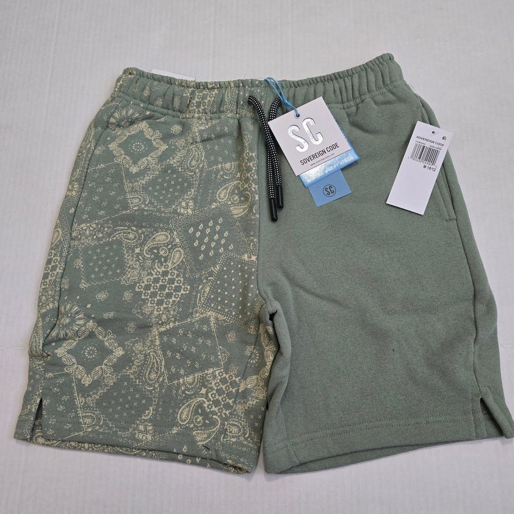Sovereign Code Boys Paisley Bandana Fleece Shorts Green Size M 10/12 NWT